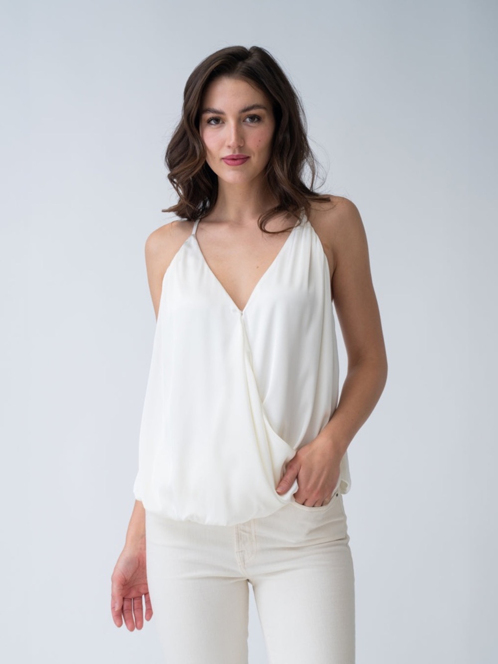 ADRIENNE LANDAU faux wrap sleeveless top